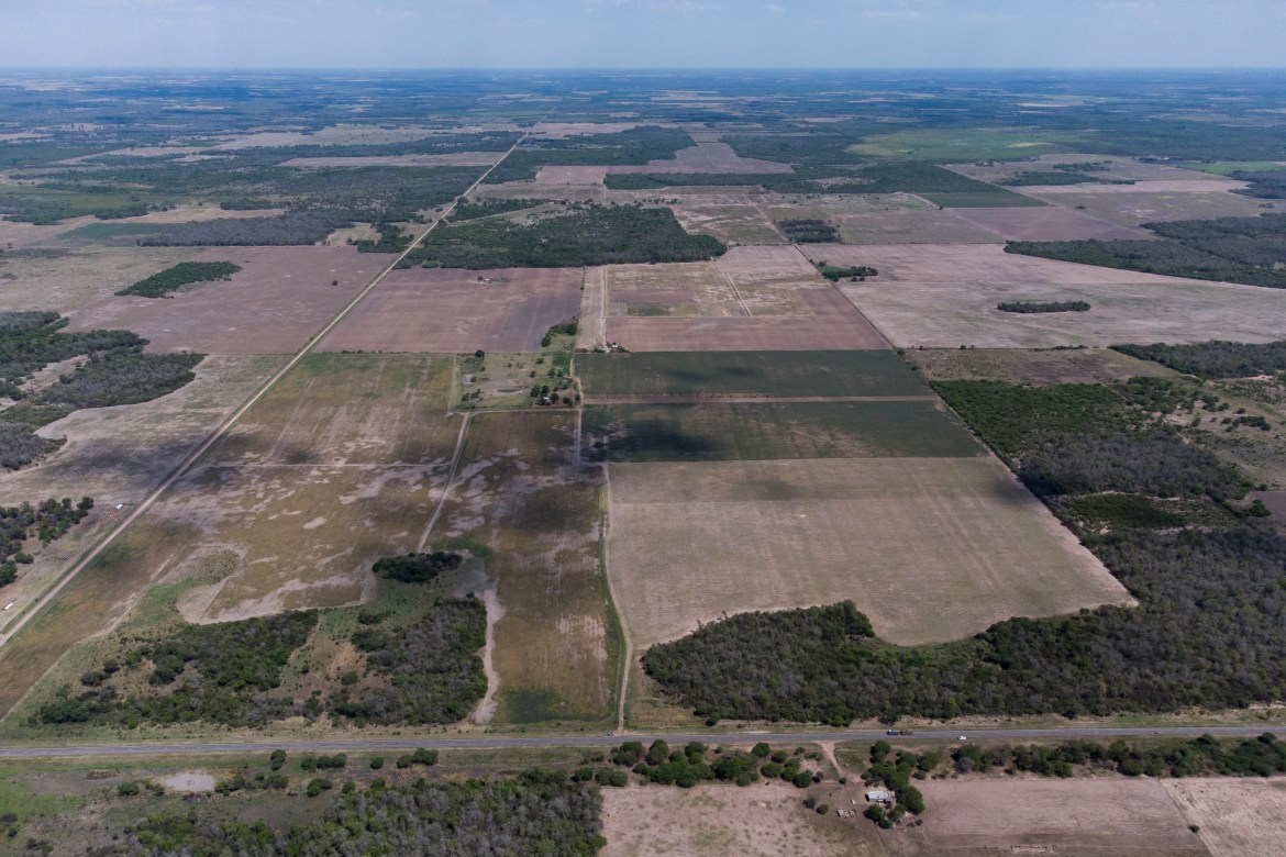 Aerial view of a deforested area on the outskirts of Presidencia Roque Saenz Pena, Chaco province, Argentina