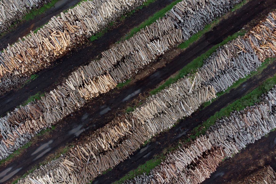 Aerial view of a wood processing factory in Resistencia, Chaco province, Argentina