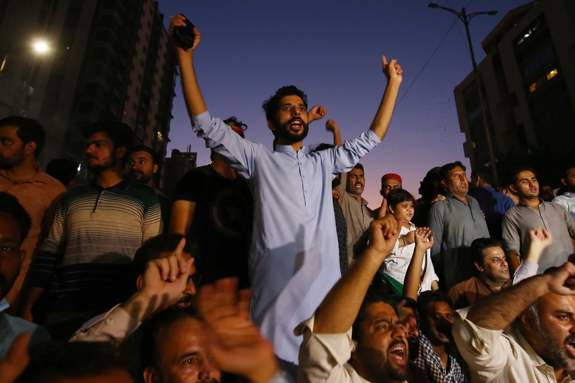 Supporters of former prime minister Imran Khan shout slogans