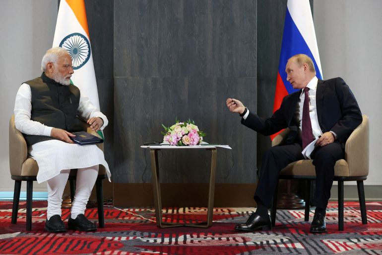 Russian President Vladimir Putin and Indian Prime Minister Narendra Modi