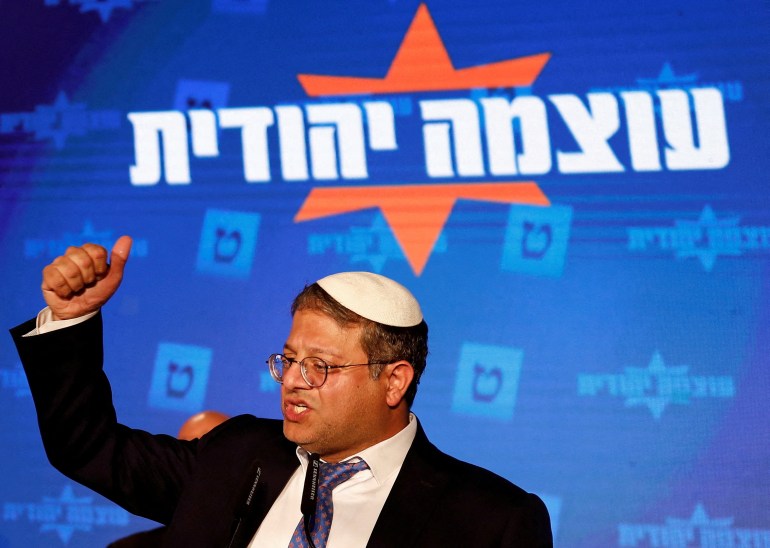 FILE PHOTO: Jewish Power party leader Itamar Ben-Gvir speaks following the announcement of exit polls in Israel's general election, at his party headquarters in Jerusalem November 2, 2022. REUTERS/Corinna Kern REFILE - CORRECTING DATE/File Photo