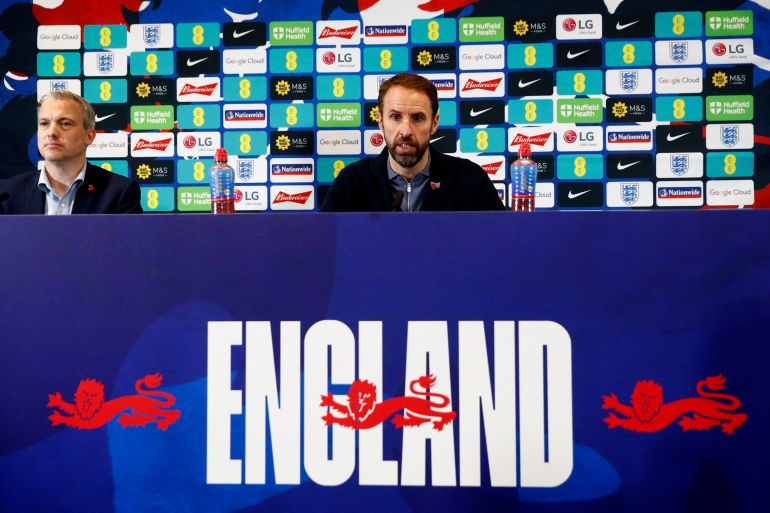 England manager Gareth Southgate during the announcement.