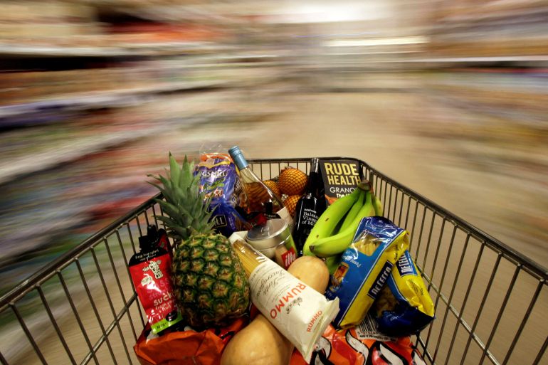 a shopping cart at a supermarket
