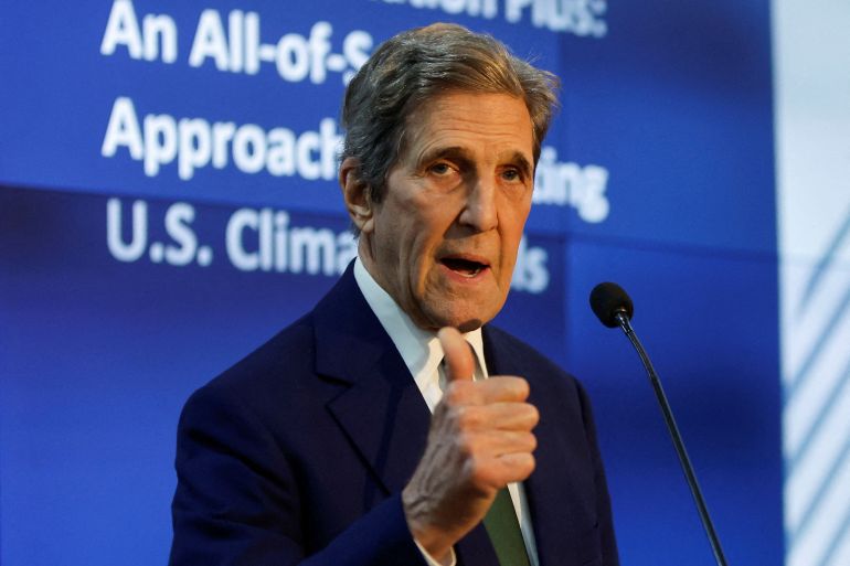 John Kerry, U.S. Special Envoy for Climate, speaks as he attends the opening of the American Pavilion in the COP27 climate summit in Egypt's Red Sea resort of Sharm el-Sheikh, Egypt on November 8, 2022 [File: Mohammed Salem/Reuters]