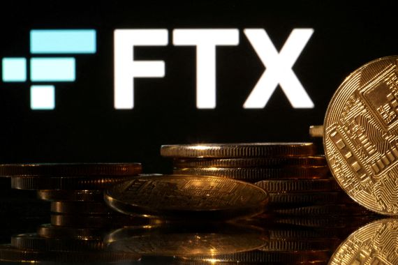 FTX logo on black and gold-coin background