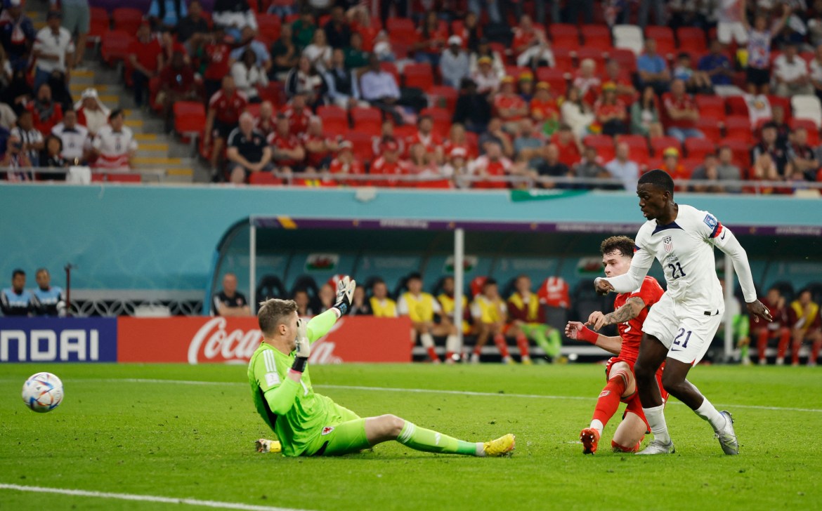 Timothy Weah of the U.S. scores their first goal