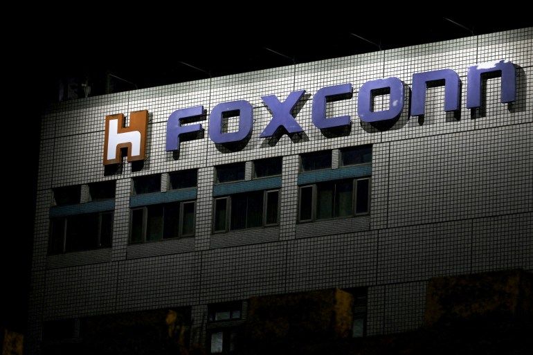 Foxconn logo on a building.