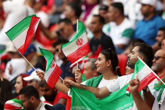 Iranian fans at the Iran vs Wales match of the FIFA World Cup in Doha, Qatar.