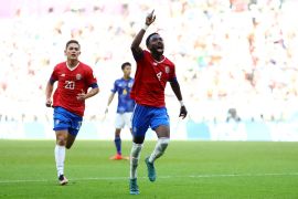 Costa Rica's Keysher Fuller celebrates scoring their goal