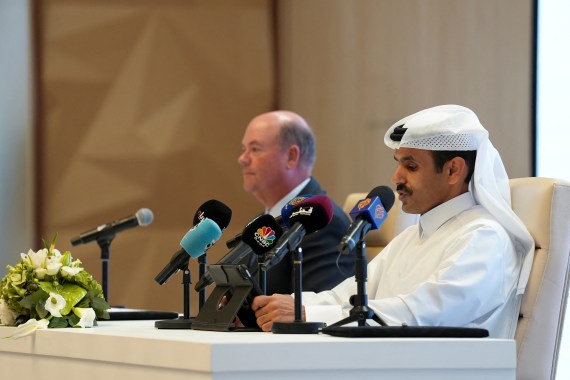 QatarEnergy CEO and Qatar's Minister of Energy, Saad al- Kaabi speaks during signing ceremony of two sales and purchase agreements to export liquefied natural gas (LNG) to Germany, in Doha, Qatar, November 29, 2022. REUTERS/Imad Creidi