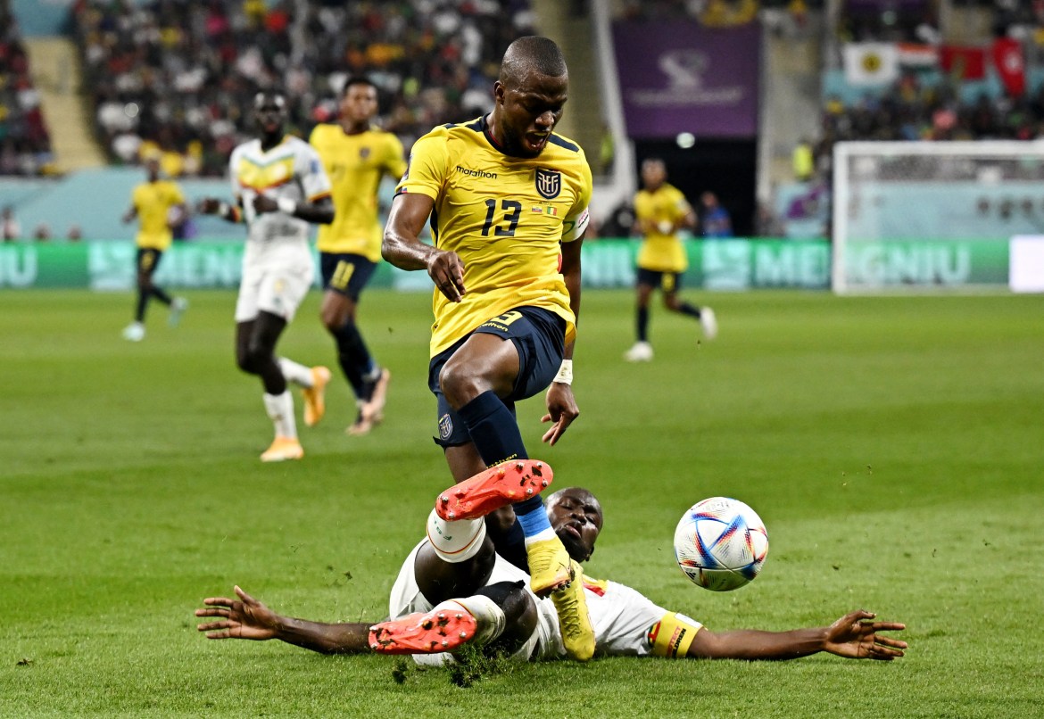 Senegal's Kalidou Koulibaly in action with Ecuador's Enner Valencia