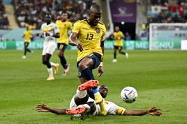 Senegal&#39;s Kalidou Koulibaly in action with Ecuador&#39;s Enner Valencia [Dylan Martinez/Reuters]