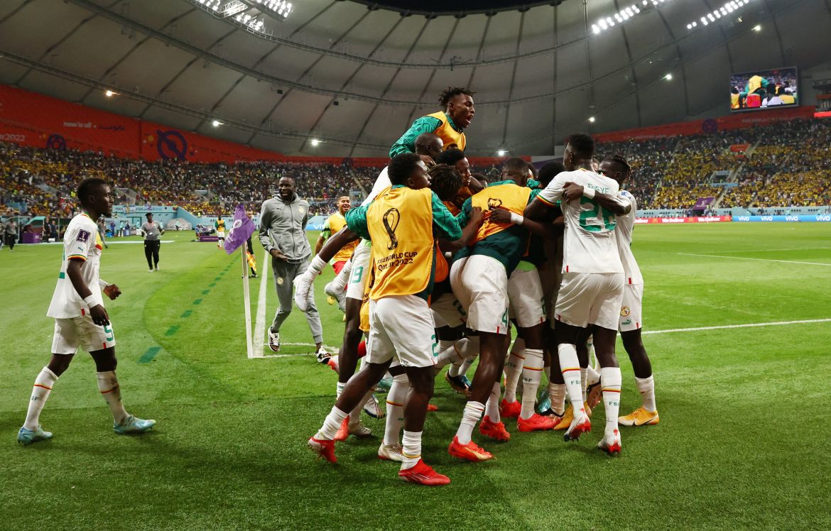Senegal's Ismaila Sarr celebrates scoring their first goa