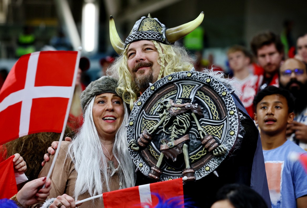 Denmark fans inside the stadium before the match