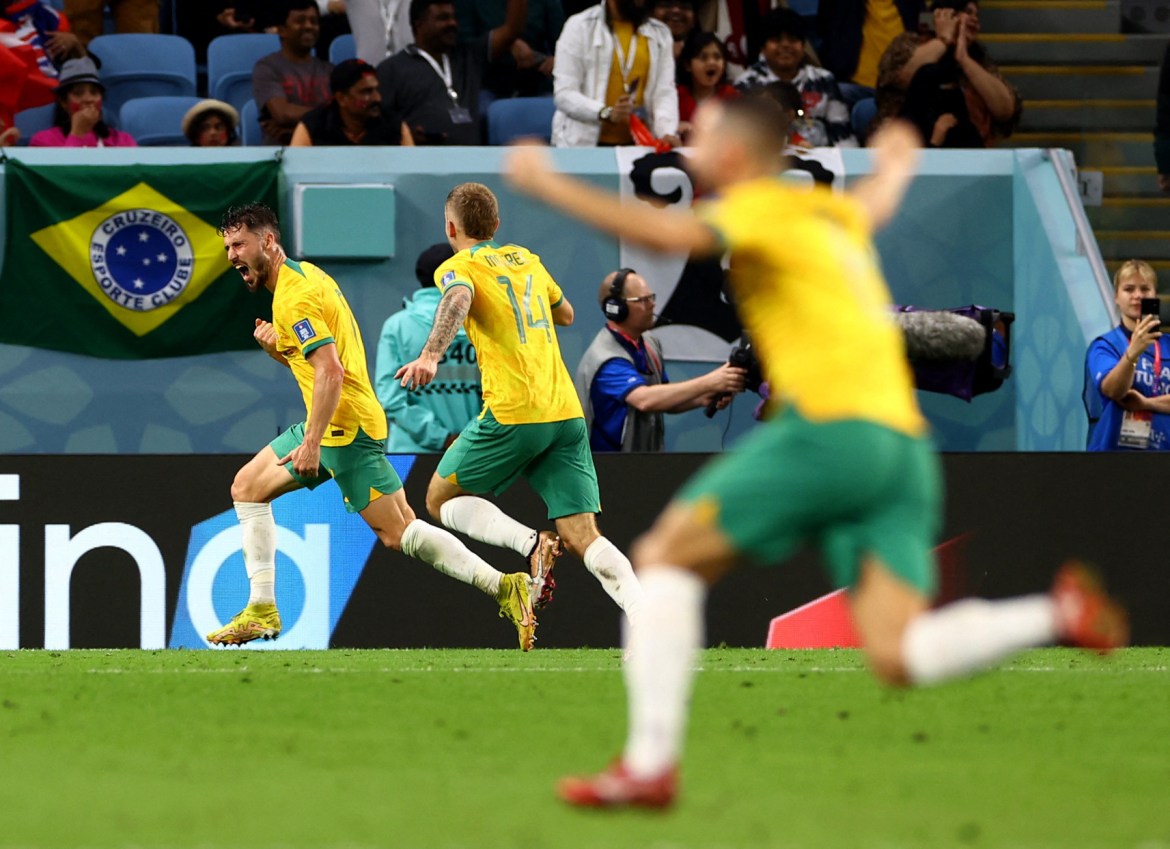 Australia's Mathew Leckie celebrates scoring their first goal