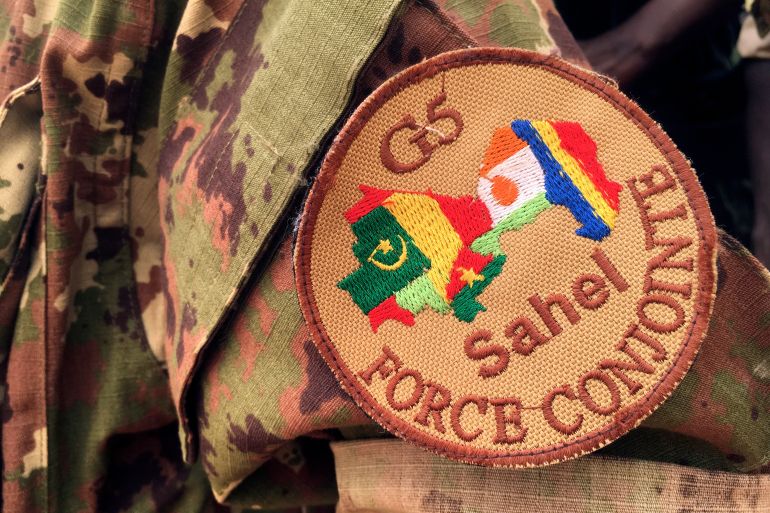 A badge on a military uniform, depicting the five-nation West African counter terror force in the Sahel