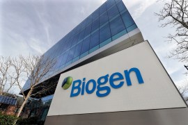 The Biogen Inc headquarters is shown March 11, 2020, in Cambridge, Massachusetts, US