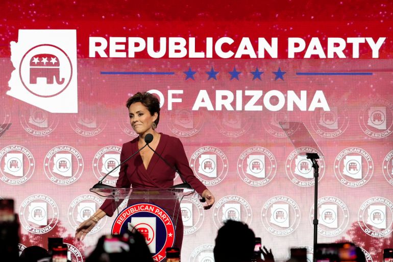 Kari Lake, Arizona Republican candidate for governor, speaks to supporters at the Republican watch party in Scottsdale, Arizona, in November.