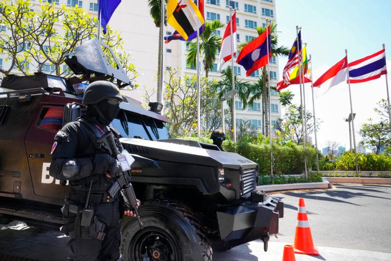 Special forces stand guard outside the venue for the ASEAN summit in Phnom Penh, Cambodia, November 9, 2022