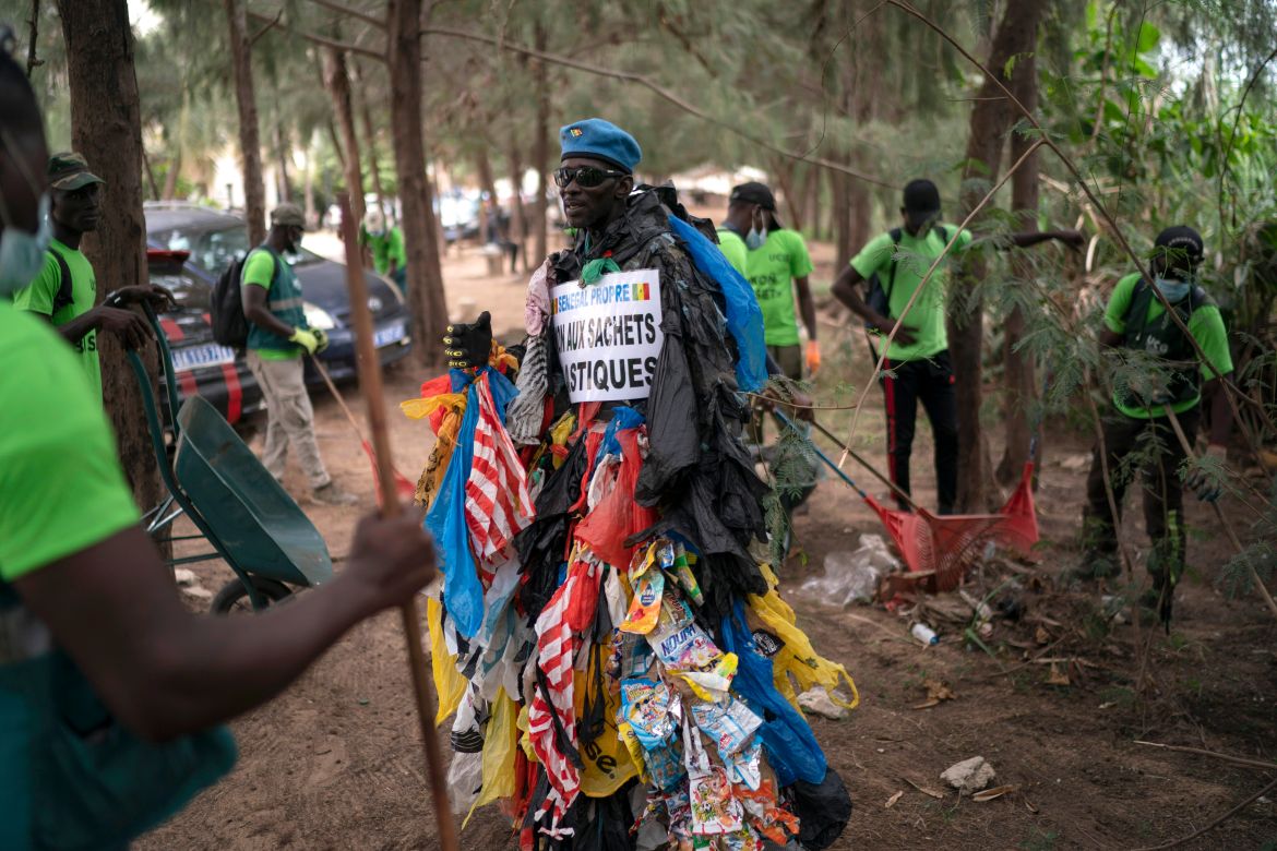 The environmental activist Modou Fall, who many simply call "Plastic Man"
