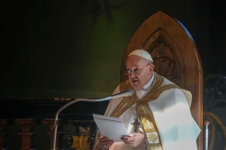 Pope Francis presides over the holy mass in the Cathedral of Asti, northern Italy