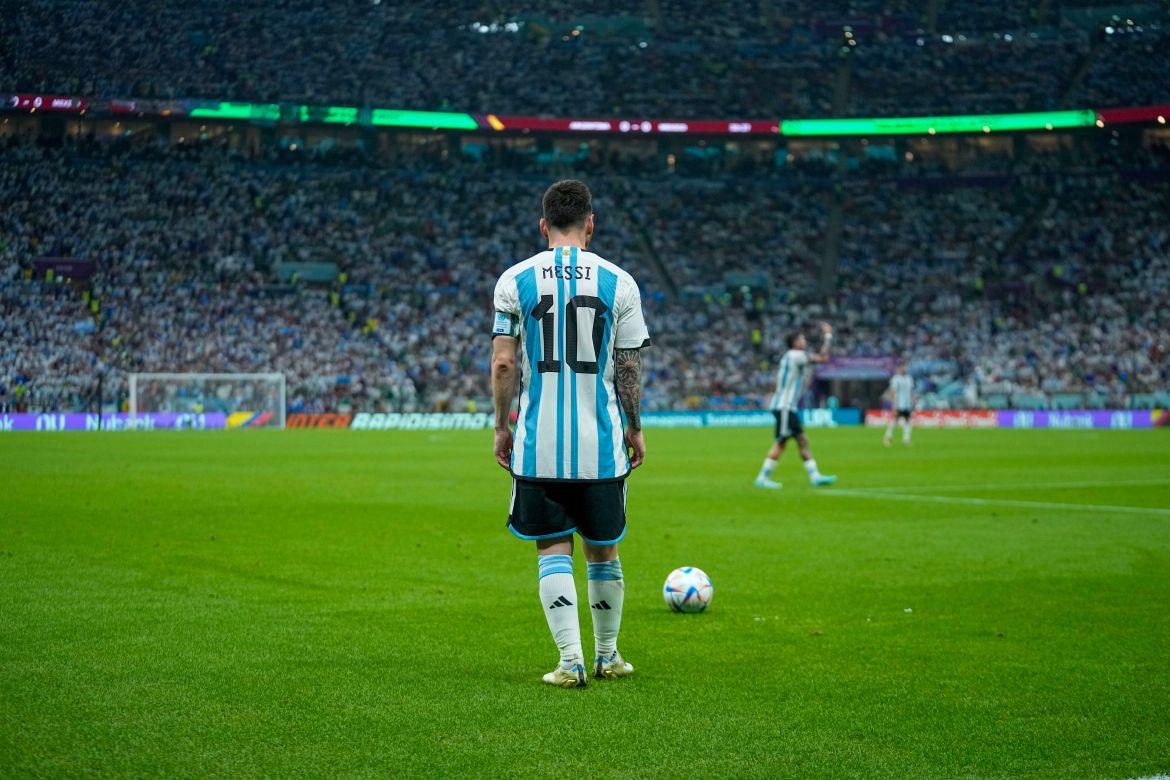 Argentina's Lionel Messi prepares to kick the ball
