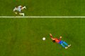 Mexico's goalkeeper Guillermo Ochoa, fails to save the goal from Argentina's Enzo Fernandez, unseen, as Argentina's Lisandro Martinez looks on during the World Cup group C football match between Argentina and Mexico.