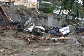 The landslide came from the top of Epomeo Mountain, dragging parked vehicles into the sea [Ciro Fusco/EPA-EFE]