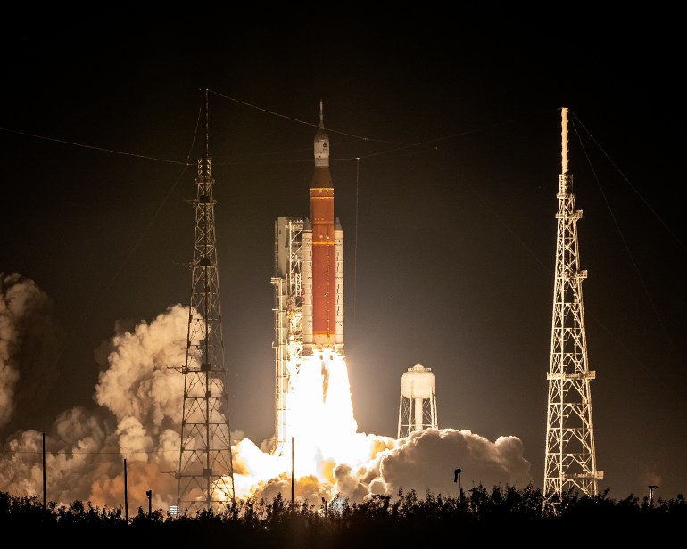 NASA's Space Launch System (SLS) rocket blasts off