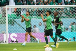Saudi players warming up before the match | FIFA World Cup Qatar 2022. [Sorin Furcoi/Al Jazeera]