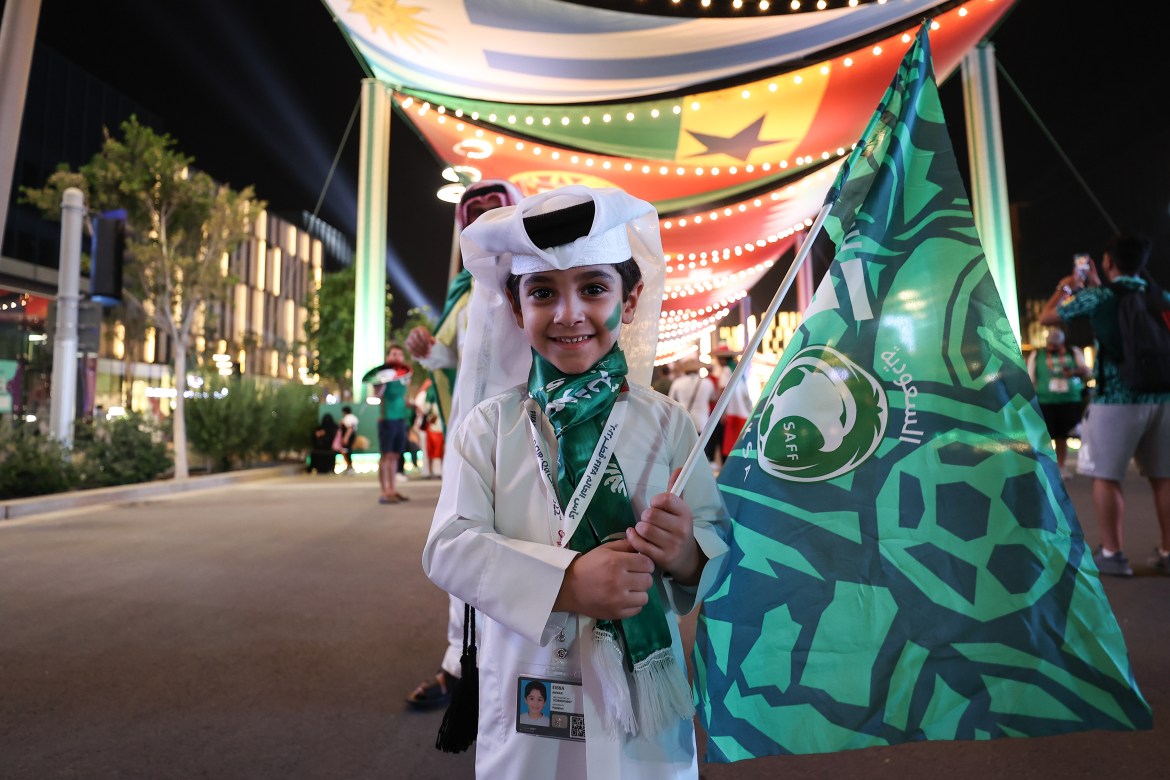 KSA fans celebrating outside in Lusail before the match
