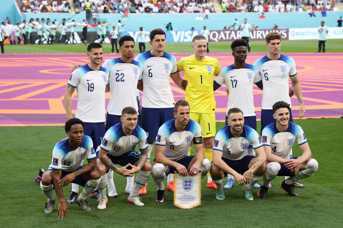 England team at the start of England vs Iran
