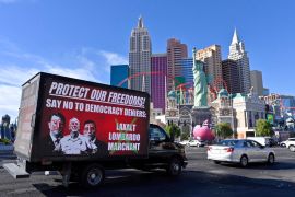 A truck featuring an election ad in Las Vegas