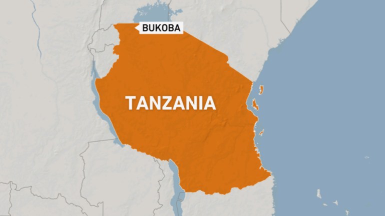 Carte de la Tanzanie montrant la ville de Bukoba