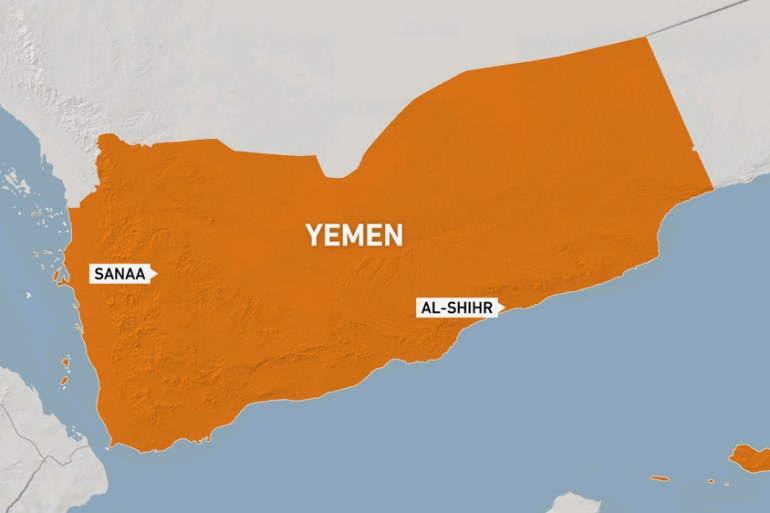 Map showing Sanaa and Al-Shihr in Yemen