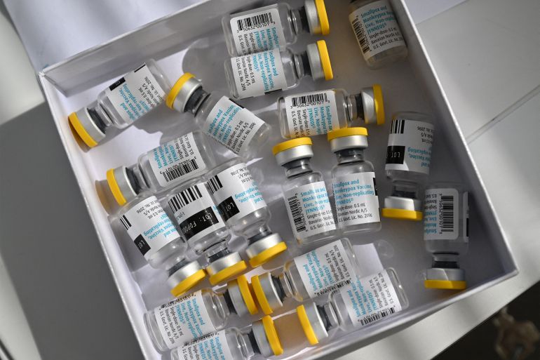 This photograph shows a box of monkeypox vaccine vials at a Centre gratuit d'information, de dépistage et de diagnostic (CeGIDD) in Montpellier, southern France on August 23, 2022. (Photo by Pascal GUYOT / AFP)