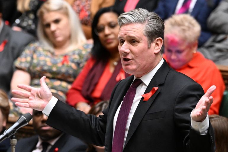 Britain's Opposition Labour Party Leader Keir Starmer speaking at the Despatch box during Prime Minister's Questions (PMQs) in the House of Commons in London