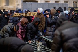People endured the extreme cold to gather at Sukhbaatar Square in Ulaanbaatar, Mongolia [Byambasuren Byamba-Ochir/AFP]