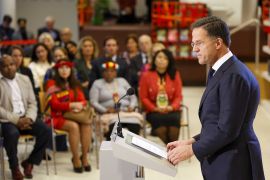 Dutch Prime Minister Mark Rutte gives a speech in which a government response is given to the report Chains of the Past by the Advisory Board Dialogue Group Slavery Past, at the National Archives in The Hague