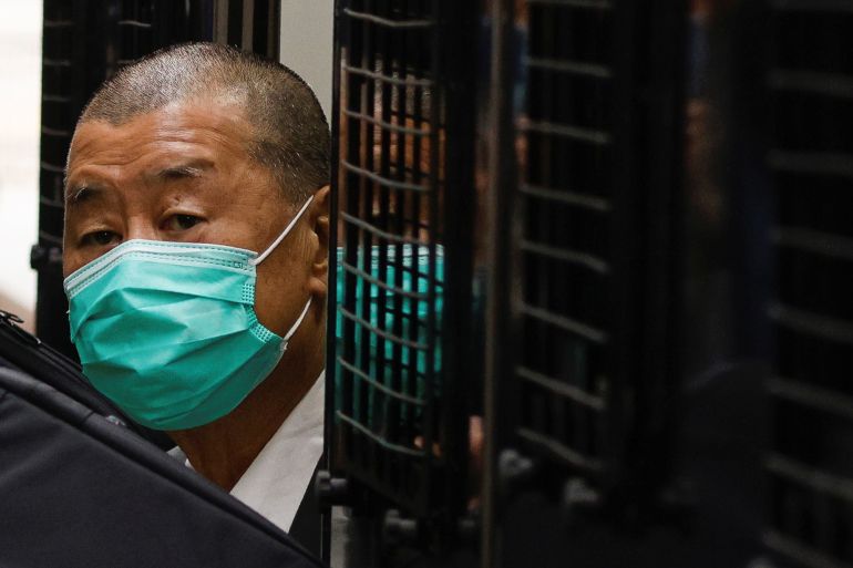 Media mogul Jimmy Lai, founder of Apple Daily, arrives the Court of Final Appeal by prison van in Hong Kong, China February 9, 2021. REUTERS/Tyrone Siu