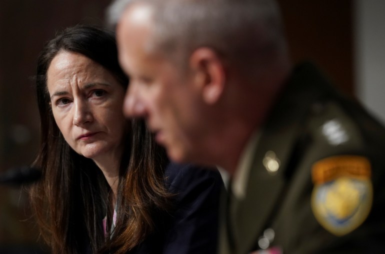 Director of National Intelligence (DNI) Avril Haines and Defense Intelligence Agency Director Lt. Gen. Scott Berrier testify during a Senate Armed Services Committee hearing on "Worldwide Threats" at the U.S. Capitol in Washington May 10, 2022. REUTERS/Kevin Lamarque