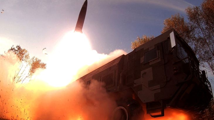 A missile launch is seen at an undisclosed location in North Korea.