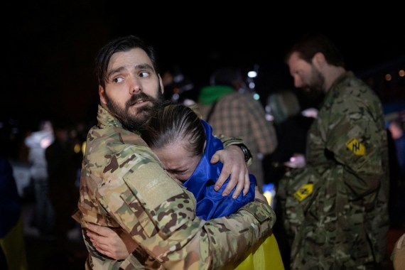 Ukrainian prisoner of war (POWs) reacts, amid Russia's attack on Ukraine, as she arrives in Zaporizhzhia, Ukraine October 17, 2022.