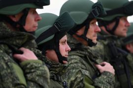 Russian reservists recruited during the partial mobilisation of troops attend a ceremony before departing to the zone of Russia-Ukraine conflict, in the Rostov region, Russia October 31, 2022. REUTERS/Sergey Pivovarov