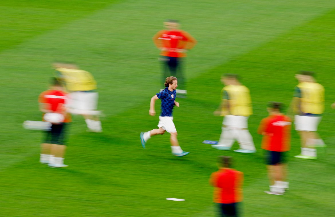 Croatia's Luka Modric and team members during the warm up