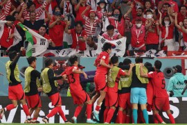 South Korea&#39;s Hwang Heechan celebrates their winning goal [Pedro Nunes/Reuters]