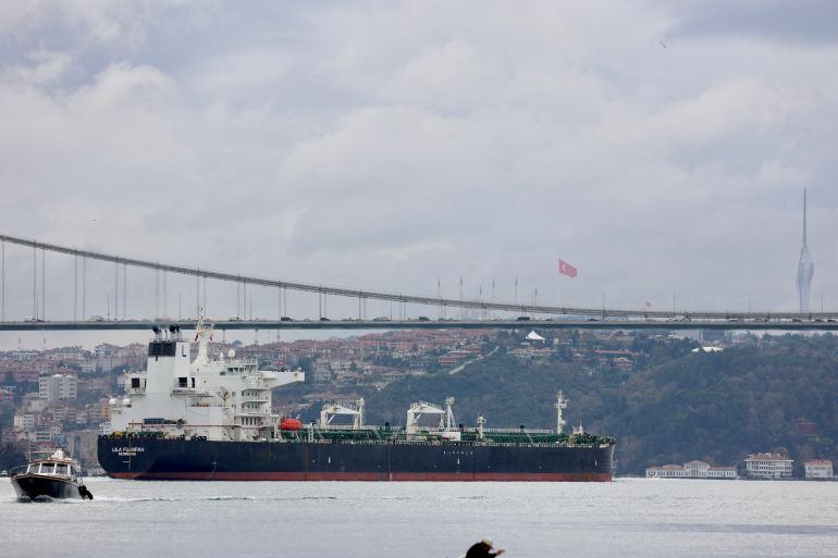 Oil product tanker Lila Fujairah sails in the Bosphorus, on its way to the Mediterranean Sea, in Istanbul, Turkey December 6, 2022. REUTERS/Yoruk Isik