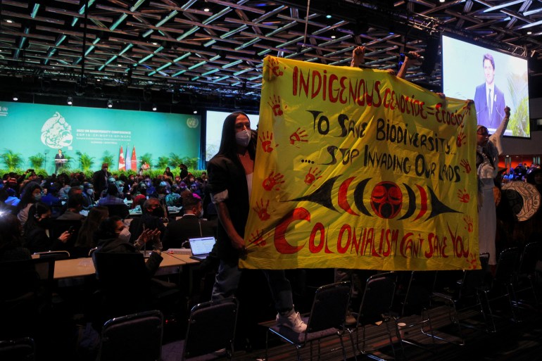 Indigenous youth protest at COP15 in Montreal, Canada