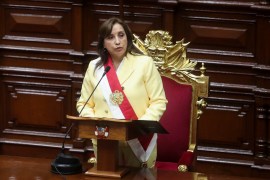 Peru&#39;s Dina Boluarte, who was called on by Congress to take the office of president after the legislature approved the removal of President Pedro Castillo in an impeachment trial [Sebastian Castaneda/Reuters]