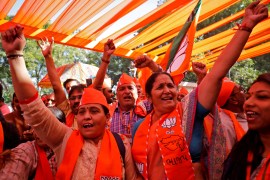 BJP supporters celebrate victory in the Gujarat state assembly election, in Gandhinagar [Amit Dave/Reuters]